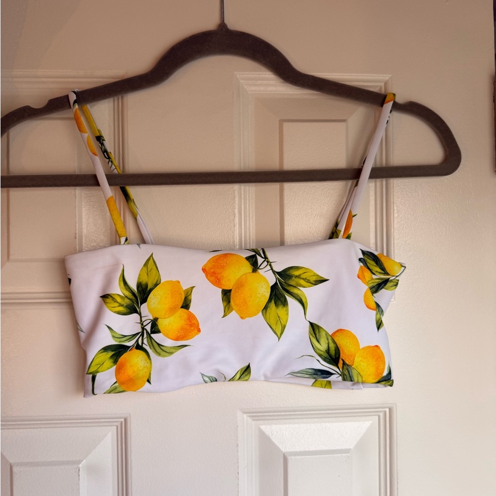 Missguided White Lemon Print Bikini Top & High Waisted Bottoms